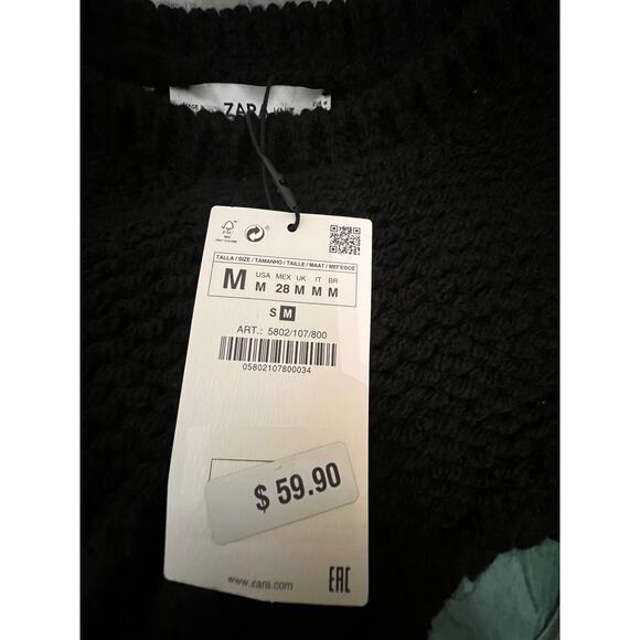 Zara Women's Black Cable Knit Fringe M Sweater Oversized Fisherman Whimsygoth - Picture 11 of 11